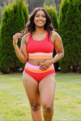 Women High Waisted Bikini Sets Two Piece Swimsuit Color Block Sporty Athletic Moderate Coverage Bathing Suits