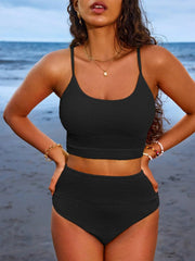 Women 2 Piece Bikini Set High Waisted Color Block Swimsuit Beach Scrunch Ribbed Bathing Suit