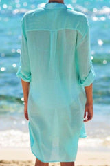 Women White Pocket Long Sleeve Cover Up