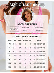 Women Embroidery Print High Waisted Bikini Sets V Neck Tummy Control Bathing Suit Two Piece Curvy Swimsuits