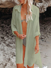 Women Black Solid Color Tie Sun Proof Belt Sexy V Neck Cover Up