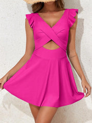 Women One Piece Swimsuit Ruffle Cutout Swimdress Tummy Control V Neck Wrap Swimwear