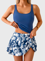 Women Tankini Swimsuit Tummy Control Two Piece Bathing Suit High Waisted Tank Top with Swim Skirt