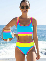 Women Tummy Control 3 Piece Swimsuit with Skirt High Waisted Bikini