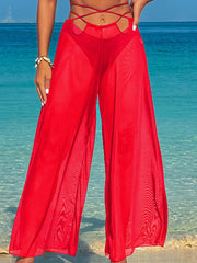 Women 3 Piece Bikini Sets with Mesh Cover Up Pants Halter Cheeky Thong Swimsuits Sexy Bathing Suits