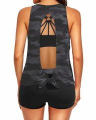 Women 3 Piece Scoop Neck Criss Cross Tankini Swimsuits