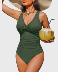 Women Tummy Control One Piece Swimsuit - Push Up Bathing Suit Full Coverage Slimming Swimwear