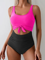 Women One Piece Swimsuit Tummy Control Slimming Bathing Suit Cutout Tie Knot Swimwear