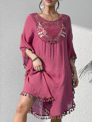 Women Swimsuit Coverup Crochet Chiffon Tassel Cover Ups Dress Summer Swimwear Beach Lace Pullover Bathing Suit