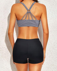 Women 3 Piece Scoop Neck Criss Cross Tankini Swimsuits