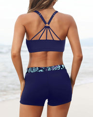 Women 3 Piece Scoop Neck Criss Cross Tankini Swimsuits