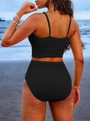 Women 2 Piece Bikini Set High Waisted Color Block Swimsuit Beach Scrunch Ribbed Bathing Suit