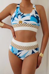 Women High Waisted Bikini Sets Two Piece Swimsuit Color Block Sporty Athletic Moderate Coverage Bathing Suits