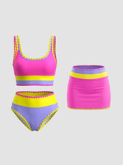 Women Tummy Control 3 Piece Swimsuit with Skirt High Waisted Bikini