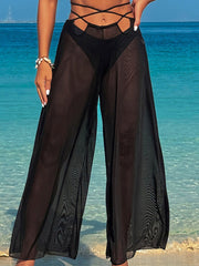 Women 3 Piece Bikini Sets with Mesh Cover Up Pants Halter Cheeky Thong Swimsuits Sexy Bathing Suits