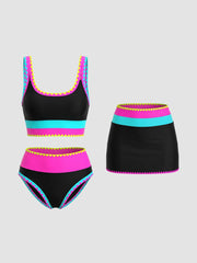 Women Tummy Control 3 Piece Swimsuit with Skirt High Waisted Bikini