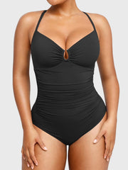 Women Swimsuits Tummy Control Bathing Suit Slimming One Piece U-Ring Shapewear Swimwear
