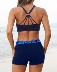 Women 3 Piece Scoop Neck Criss Cross Tankini Swimsuits