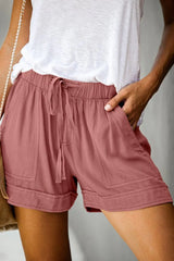 Women Drawstring Shorts Summer Elastic Waist Casual Lightweight with Pockets