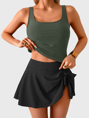 Women Tankini Swimsuit Tummy Control Two Piece Bathing Suit High Waisted Tank Top with Swim Skirt