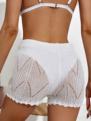 Women Crochet Beach Shorts Hollow Out Knit High Waist Swim Shorts