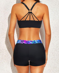 Women 3 Piece Scoop Neck Criss Cross Tankini Swimsuits
