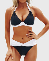 Women Two Piece Bathing Suits Push Up Bikini Set Halter Swimsuit Vintage Swimwear
