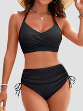 Women High Waisted Bikini Sets Drawstring Tummy Control Swimsuits Crisscross Tie Back Bathing Suit