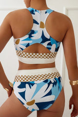 Women High Waisted Bikini Sets Two Piece Swimsuit Color Block Sporty Athletic Moderate Coverage Bathing Suits