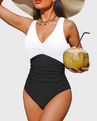 Women Tummy Control One Piece Swimsuit - Push Up Bathing Suit Full Coverage Slimming Swimwear