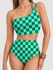 Women High Waisted Bikini Sets One Shoulder Floral Print Swimsuits 2 Piece Tummy Control Bathing Suits