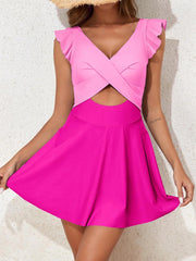 Women One Piece Swimsuit Ruffle Cutout Swimdress Tummy Control V Neck Wrap Swimwear