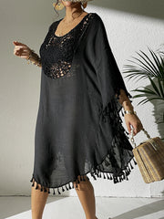 Women Swimsuit Coverup Crochet Chiffon Tassel Cover Ups Dress Summer Swimwear Beach Lace Pullover Bathing Suit