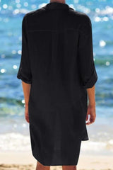 Women Navy Pocket Long Sleeve Cover Up