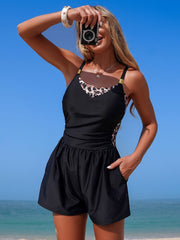 Women One Piece Tummy Control Bathing Suits Color Block Full Coverage Swim Rompers