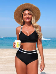 Women High Waisted Bikini Sets Tummy Control 2 Piece Swimsuits Color Block Bathing Suits for Beach Pool Cruise