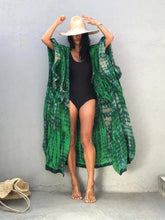 Women Green Hooded Printed Beach Vacation Swimsuit Cover Up