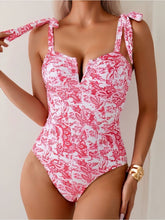 Women One Piece Swimsuits Tummy Control Bathing Suits V Neck Boho Tie Shoulder Ruched Full