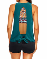 Women 3 Piece Scoop Neck Criss Cross Tankini Swimsuits
