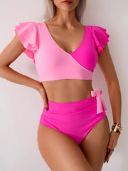 Women High Waisted Bathing Suits Tummy Control Two Piece Swimsuits Ruffle Bikini Sets Criss Cross Ruched Swimwear