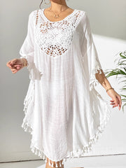 Women Swimsuit Coverup Crochet Chiffon Tassel Cover Ups Dress Summer Swimwear Beach Lace Pullover Bathing Suit
