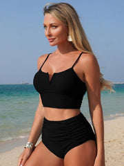 Women High Waisted Bikini Sets Ruched Tummy Control 2 Piece Swimsuits Adjustable Straps Bathing Suits Beach Swimwear