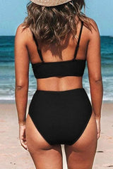 Women Bikini Sets High Waisted V Neck Twist Two Piece Swimsuit