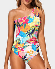 Women One Shoulder One Piece Swimsuit Tummy Control Bathing Suits