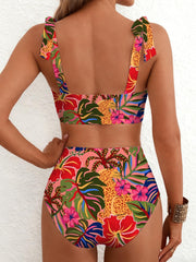 Women Tie Shoulder Bikini Sets 2 Piece Striped Swimsuits High Waisted Bathing Suits