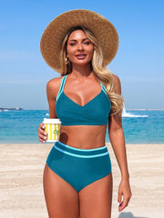Women High Waisted Bikini Sets Tummy Control 2 Piece Swimsuits Color Block Bathing Suits for Beach Pool Cruise