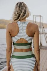 Women High Waisted Bikini Sets Two Piece Swimsuit Color Block Sporty Athletic Moderate Coverage Bathing Suits
