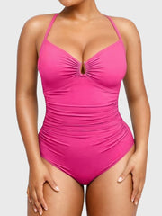 Womens Swimsuits Tummy Control Bathing Suit Slimming One Piece U-Ring Shapewear Swimwear