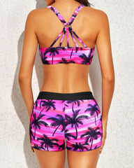 Women 3 Piece Scoop Neck Criss Cross Tankini Swimsuits
