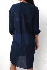 Women Navy Pocket Long Sleeve Cover Up